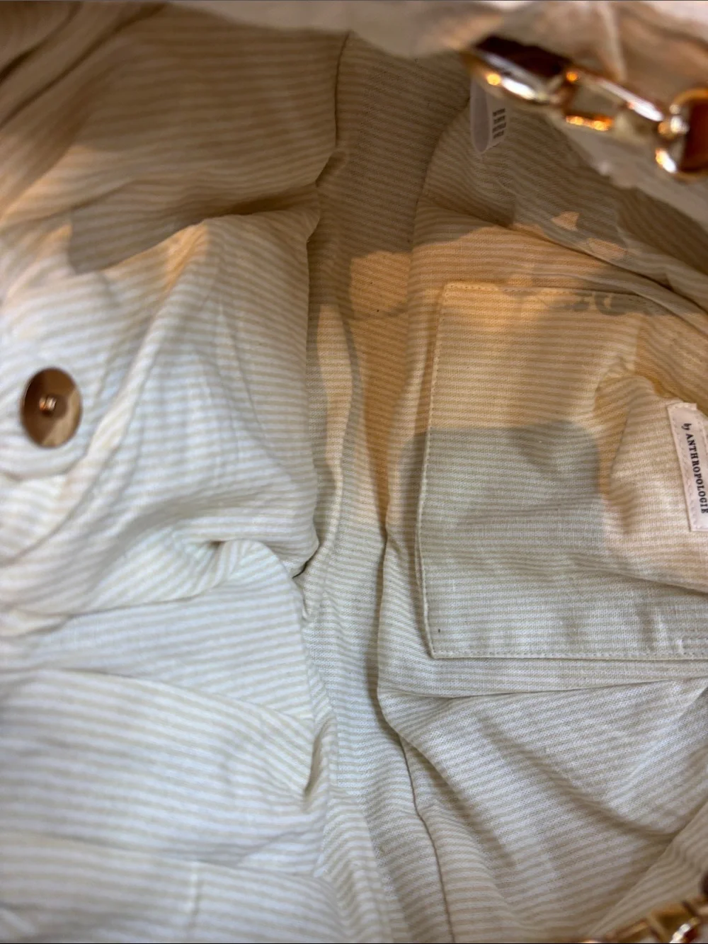 Anthropologie Cream Embroidered Hobo with Gold Ring Handles